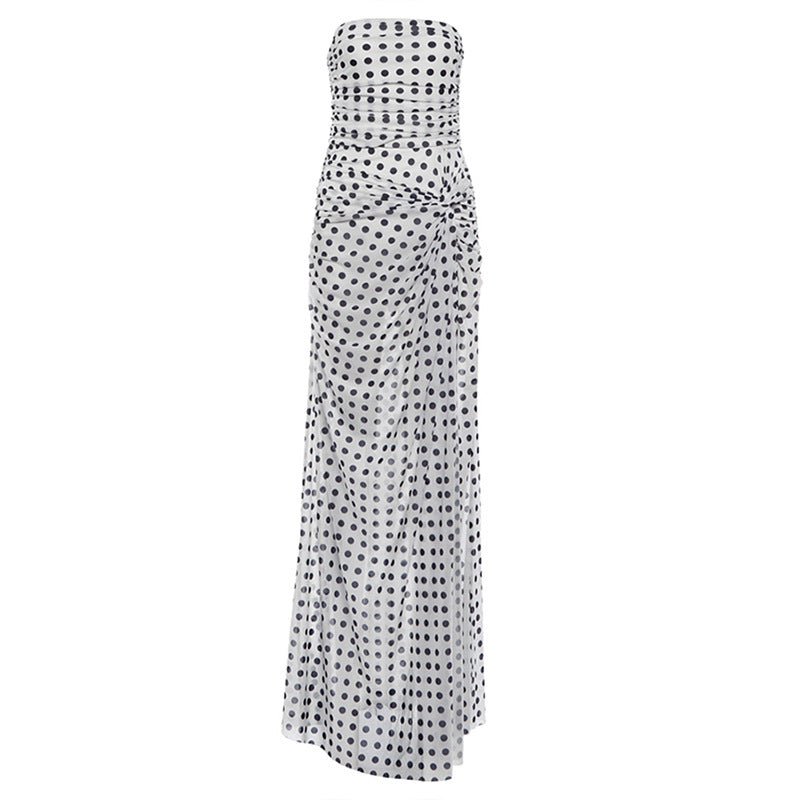 Autumn Winter Women Clothing Sexy Slim Sleeveless Tube Top Backless Slit Polka Dot Dress by Ragazza