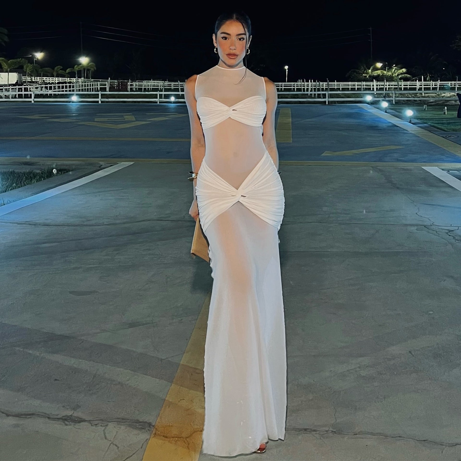 Spring Evening Sheer Mesh Sexy Solid Color Sheath Women Dress by Ragazza