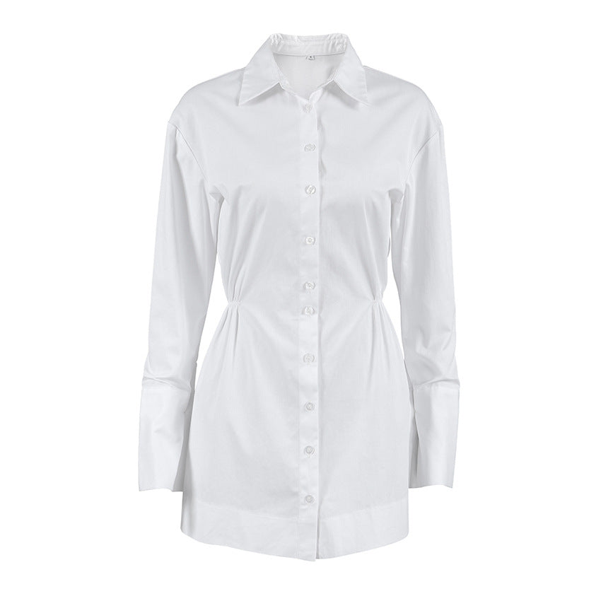 Polo Collar Shirt Dress Fall Winter A Swing for Women by Ragazza