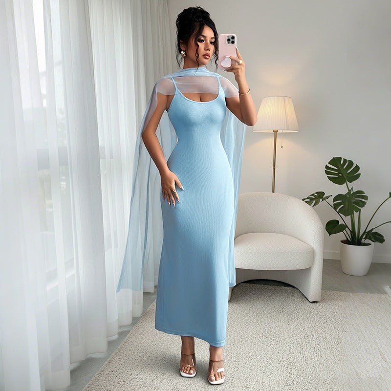 Women Clothing Summer Free Silk Scarf Cami Dress Elegant Slim Sheath Dress by Ragazza