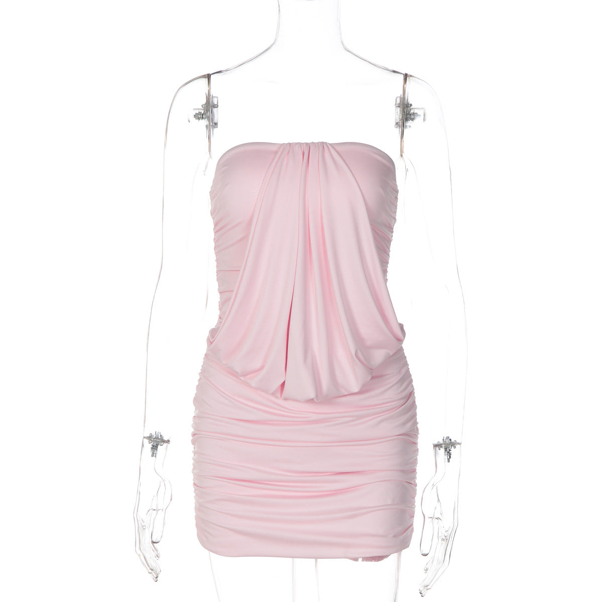 Women Clothing Summer Sexy Tube Top off Neck Fitted Waist Pleated Skinny Sheath Dress DestGlow