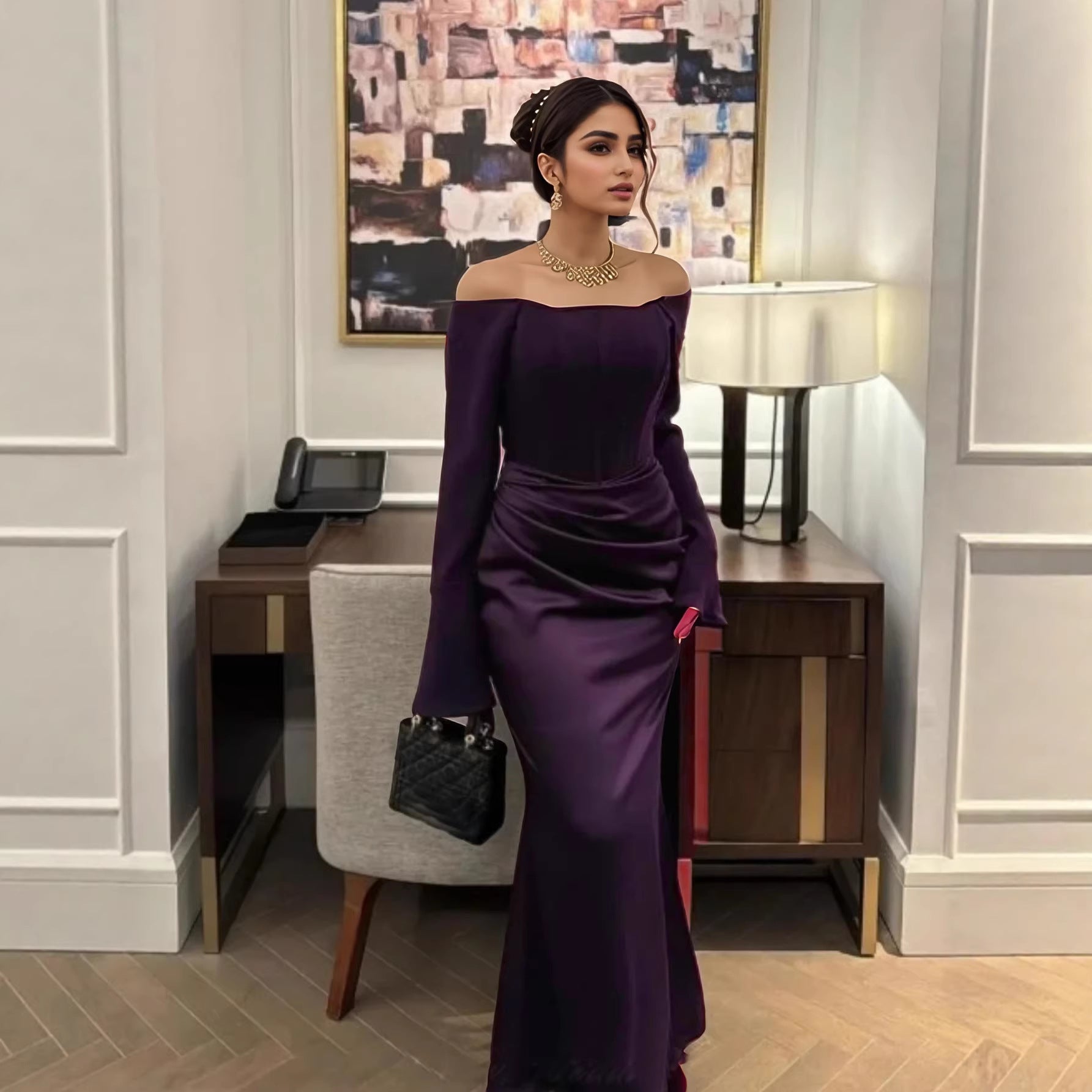 Women Clothing Tube Top Wedding Dress Toast Clothing Light Luxury Engagement Wedding Dinner after Slit Hemline at Hem by Ragazza