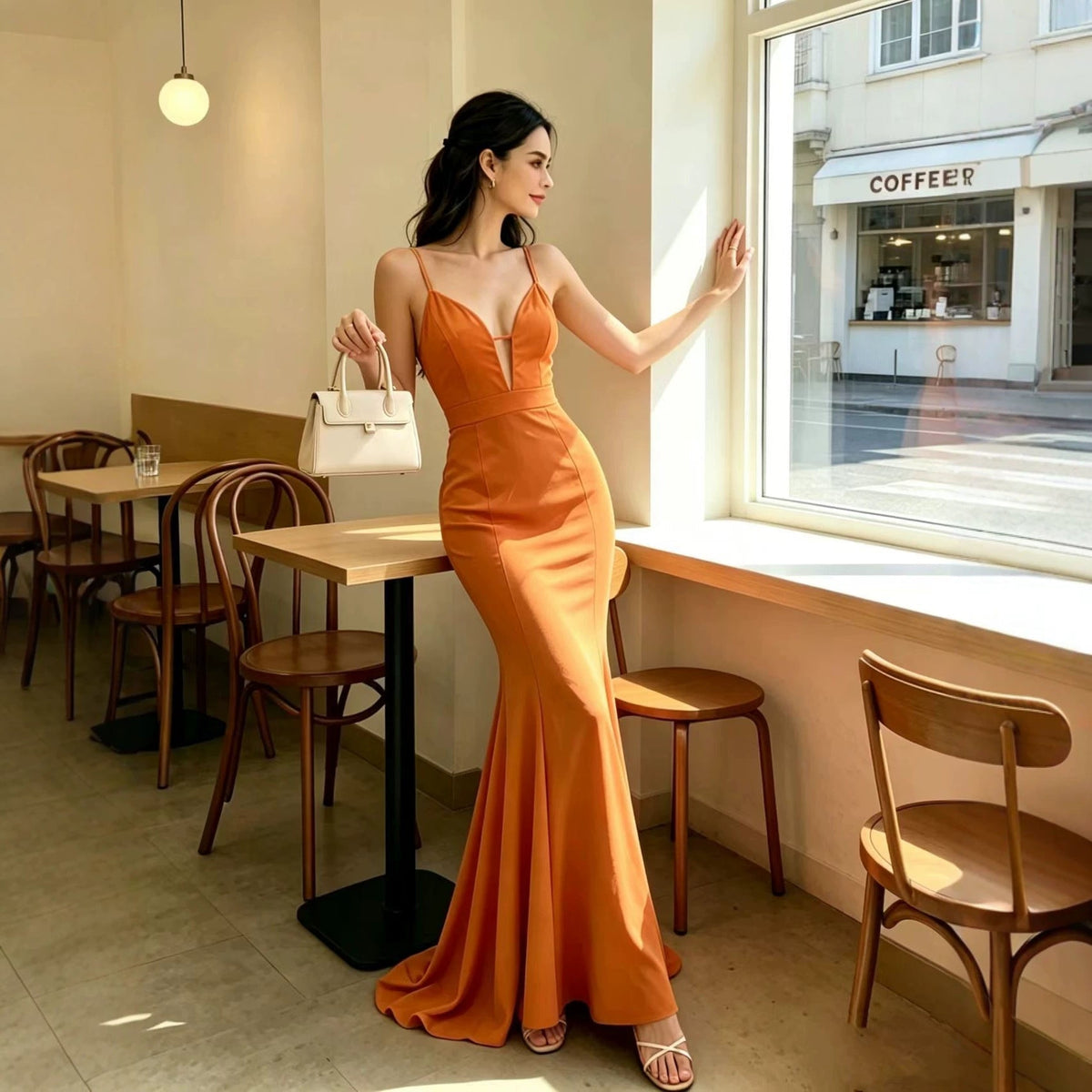 Women V neck Backless Sling Cocktail Hip Slim Fit Fishtail Dress DestGlow