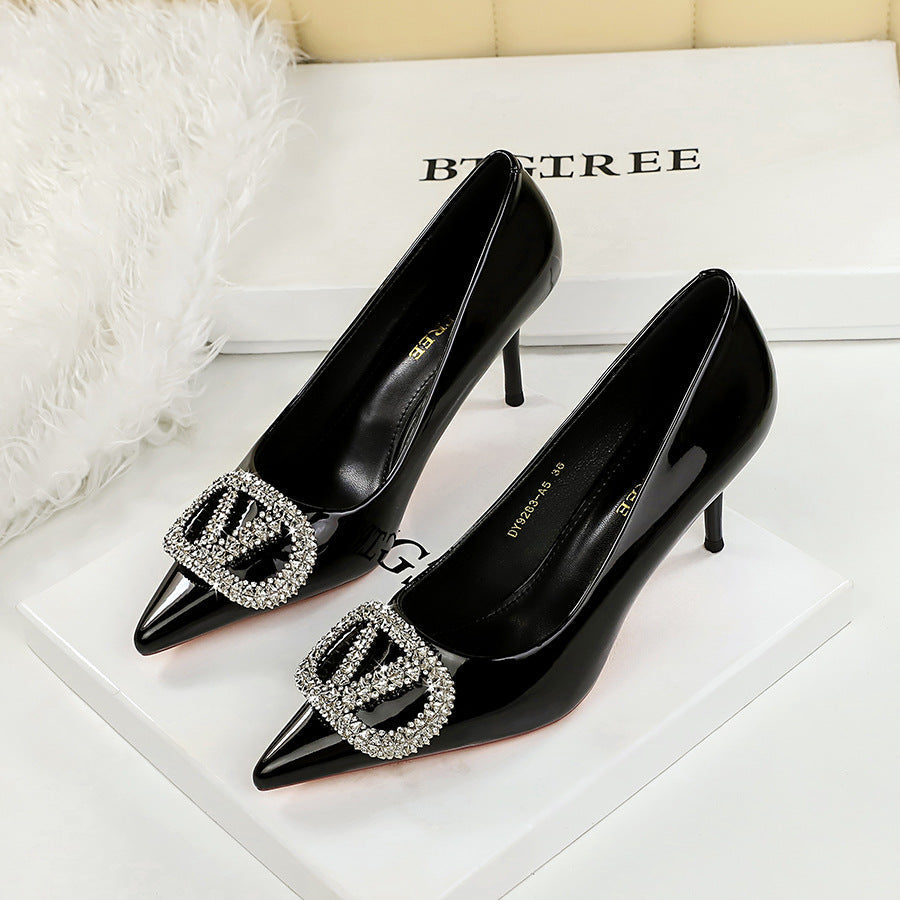 Sexy Party Super High Heel Women Shoes Dignified Rhinestone V Buckle Pointed Toe Shallow Mouth Stiletto Heel Pumps DestGlow