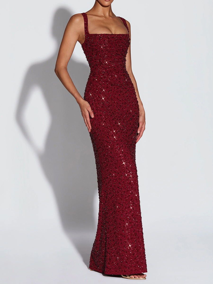 Women Clothing Dress Sequin Sling Evening Dress Dinner Sexy Dress Slim Fit Backless Maxi Dress DestGlow