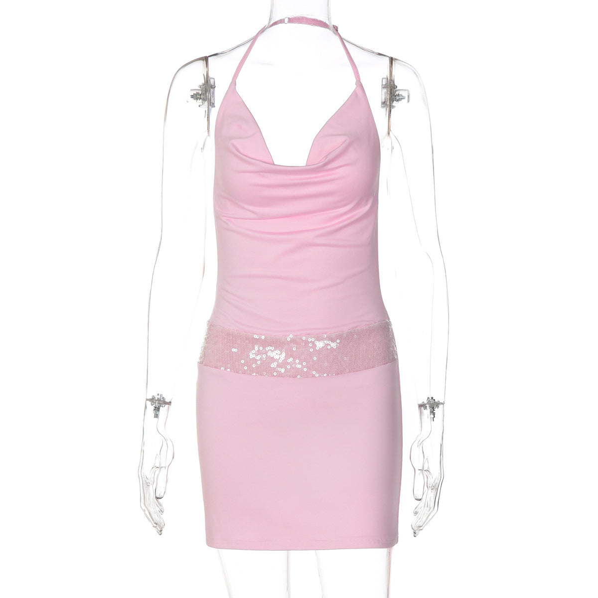 Women Clothing Summer Sexy Low Cut Swing Collar Halter Backless Skinny Sheath Dress DestGlow