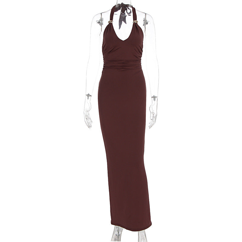Women Clothing Summer Sexy V neck Slim Fit Tied Backless Sleeveless Dress by Ragazza