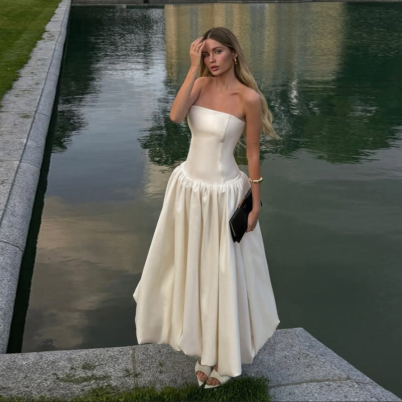 Sexy Tube Top Dress Elegant Sexy Hepburn off Shoulder Puffy Dress DestGlow