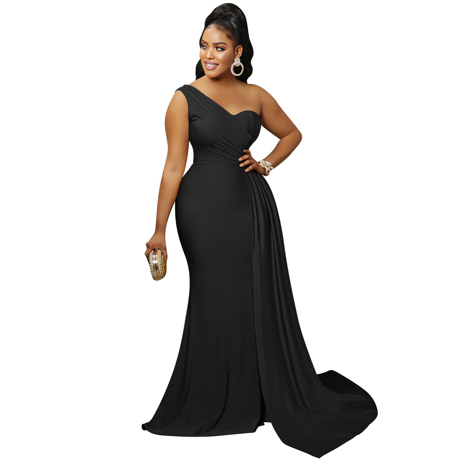 Solid Color Party Tight One Shoulder Sleeve Dress Maxi Dress Women by Ragazza