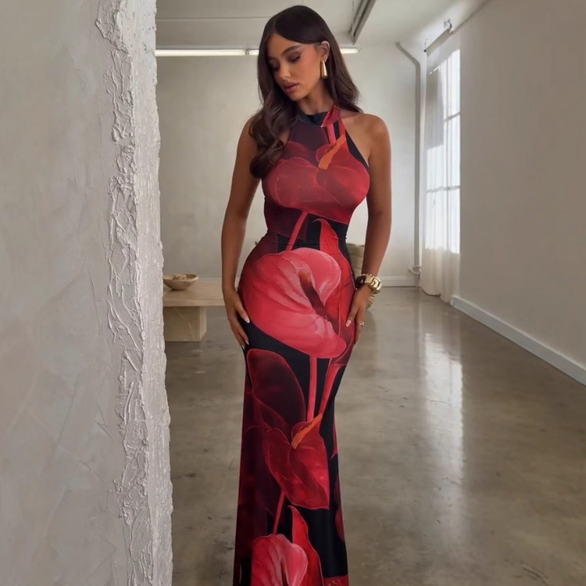 Summer Women Clothing Sexy Print Backless Slim Fit Tight Waist Hip Bag Dress by Ragazza