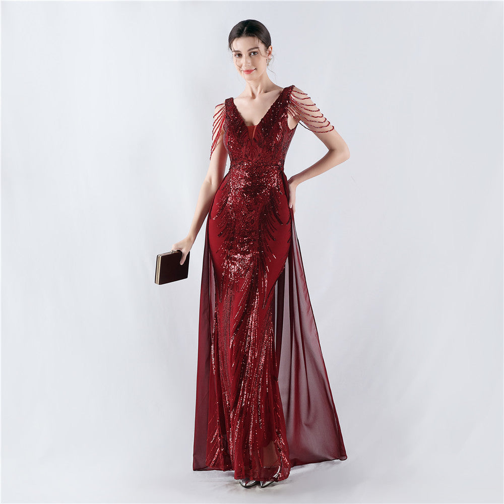 Dress Positioning Floral Sequin with Cloak Craft Beading High-End Evening Dress Annual Meeting Owner by Ragazza