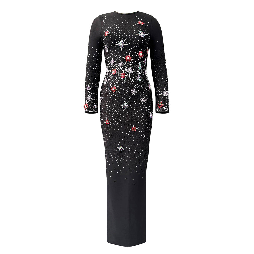 Exquisite Rhinestone Elegant Graceful Long Sleeve Bandage One Piece Dress The Dinner Party Formal Dress by Ragazza