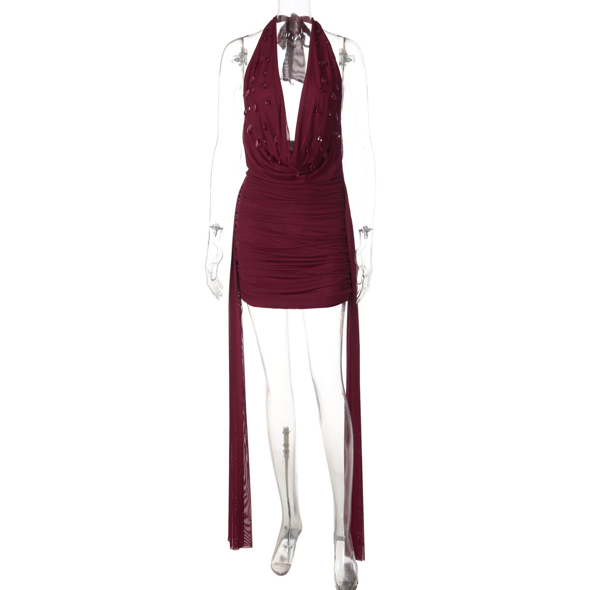 Winter Arrival Stylish Water Drop Decorative Ribbon Sexy V neck Halter Backless Sheath Dress by Ragazza