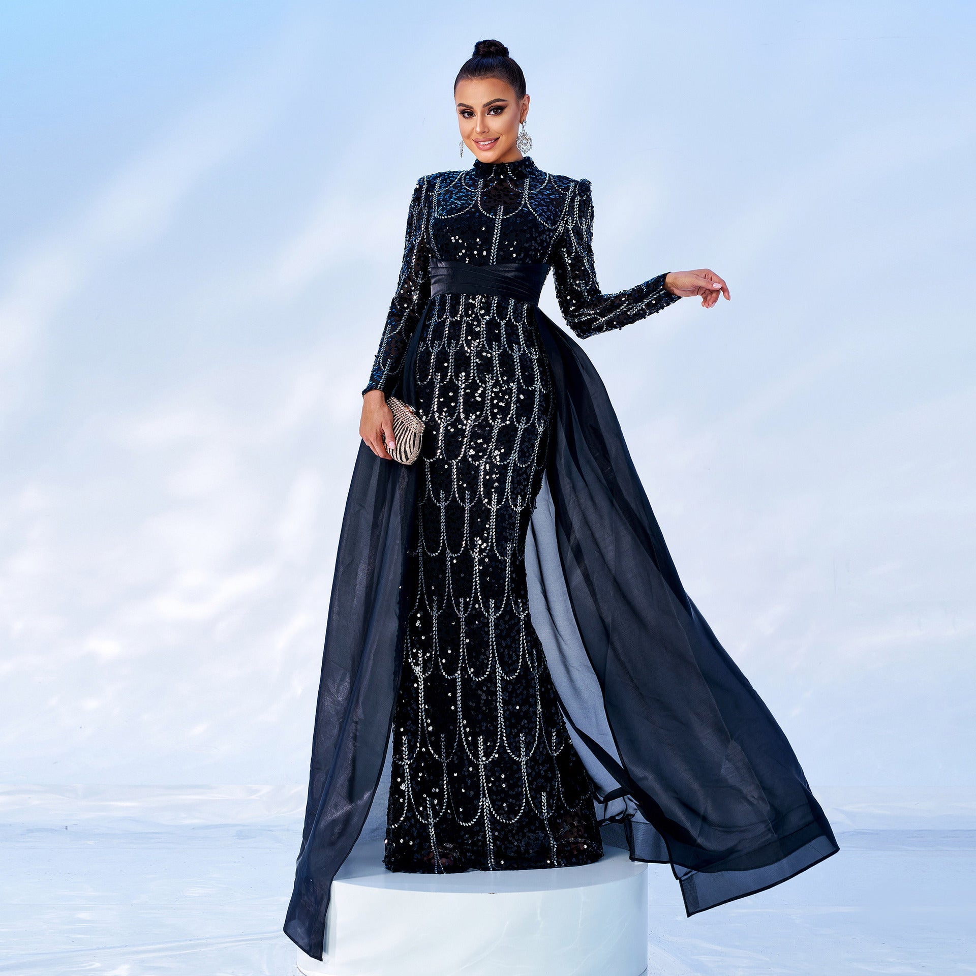 Long Sleeve round Neck Long Sequined Cocktail Cape Fishtail Evening Dress Bridesmaid Dress Women by Ragazza