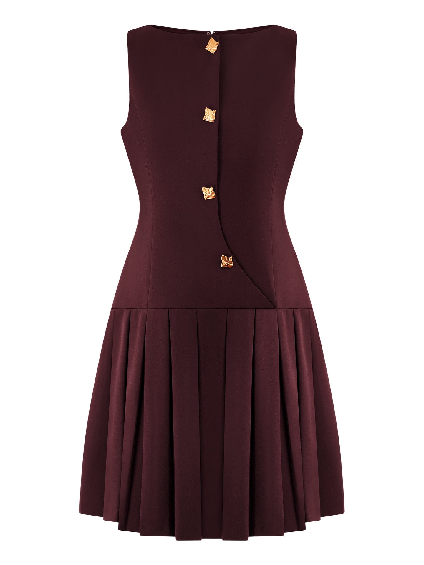 Spring Summer Simple Women Clothing Personalized Wide Hem Pleated Waist Tight Solid Color Sleeveless Short Dress by Ragazza