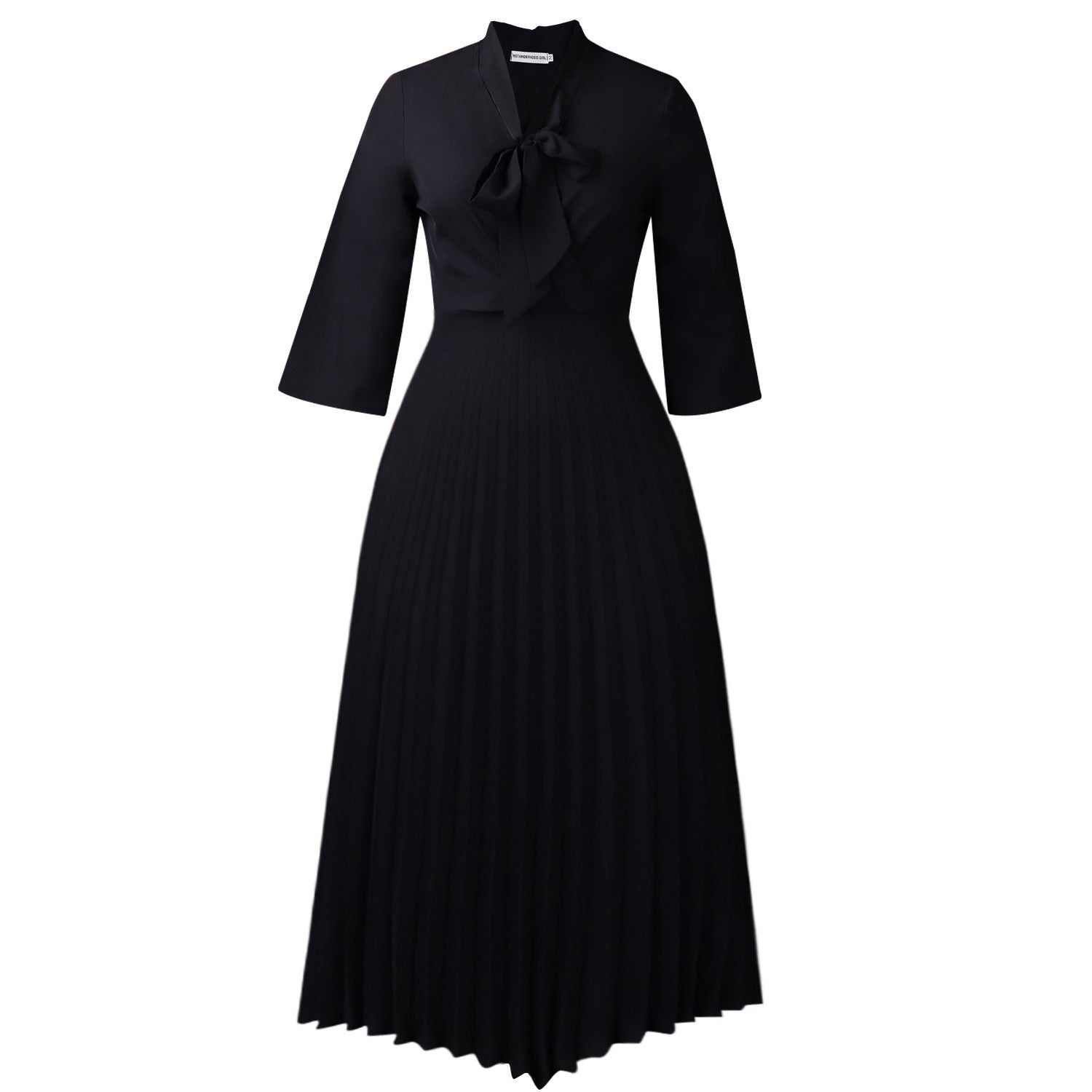 Three Quarter Sleeve Lace up Elegant Asymmetric Dress Pleated Dress by Ragazza