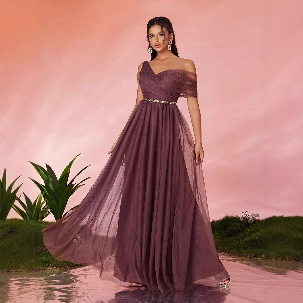Evening Dress Slim Fit Maxi Dress Slimming Shoulder Hollow Out Cutout Annual Meeting Host Formal Dress by Ragazza