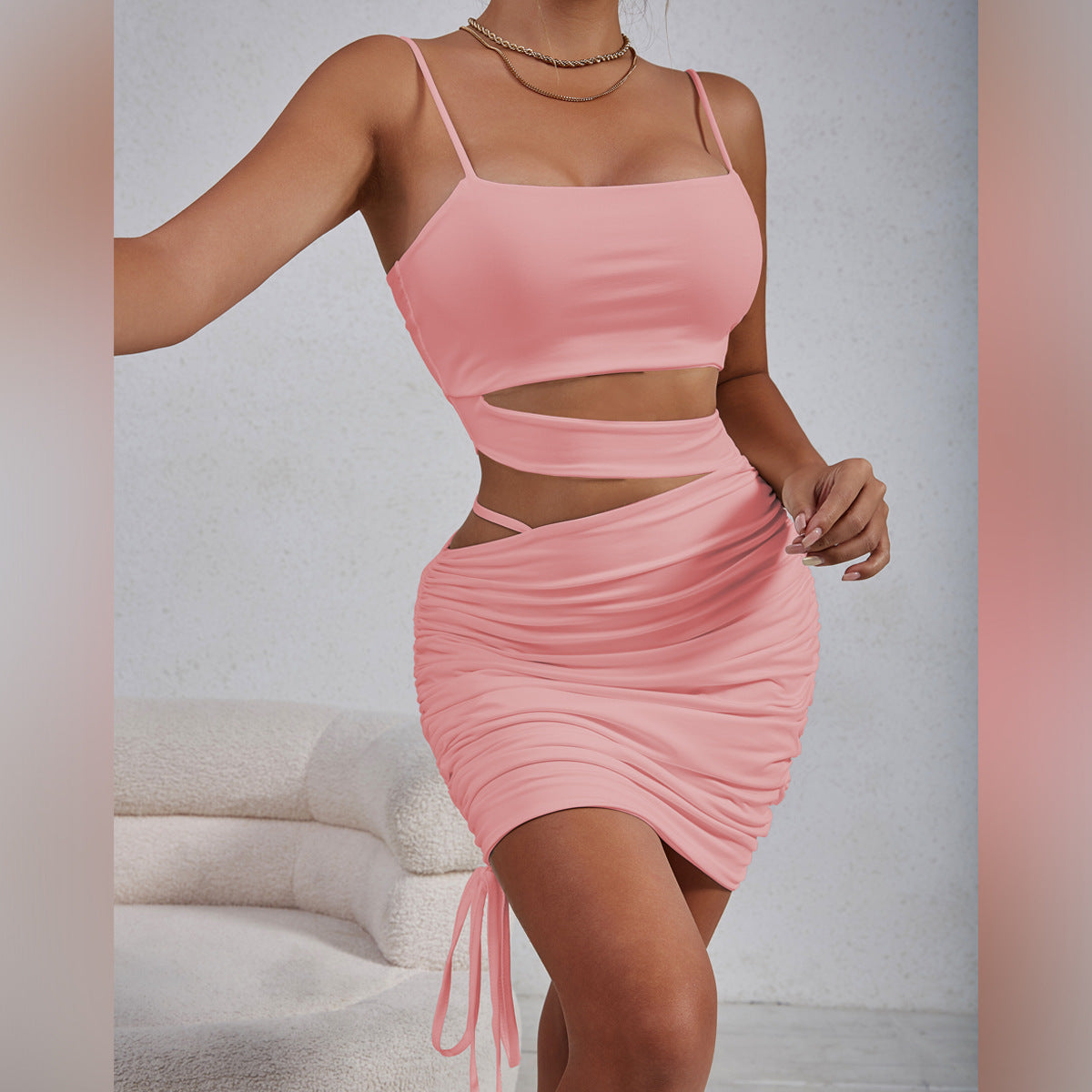 Summer Women Clothes Sexy Hollow Out Cutout out Camisole Pleated Dress by Ragazza