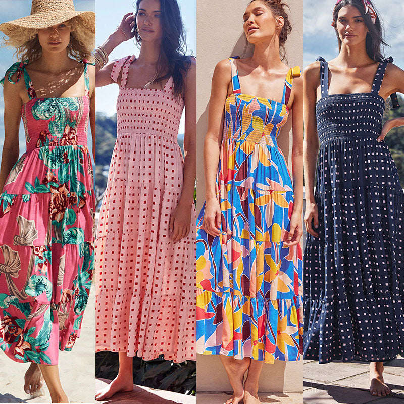 Dress Summer Women Dress Holiday Dress Spaghetti-Strap Floral Print by Ragazza