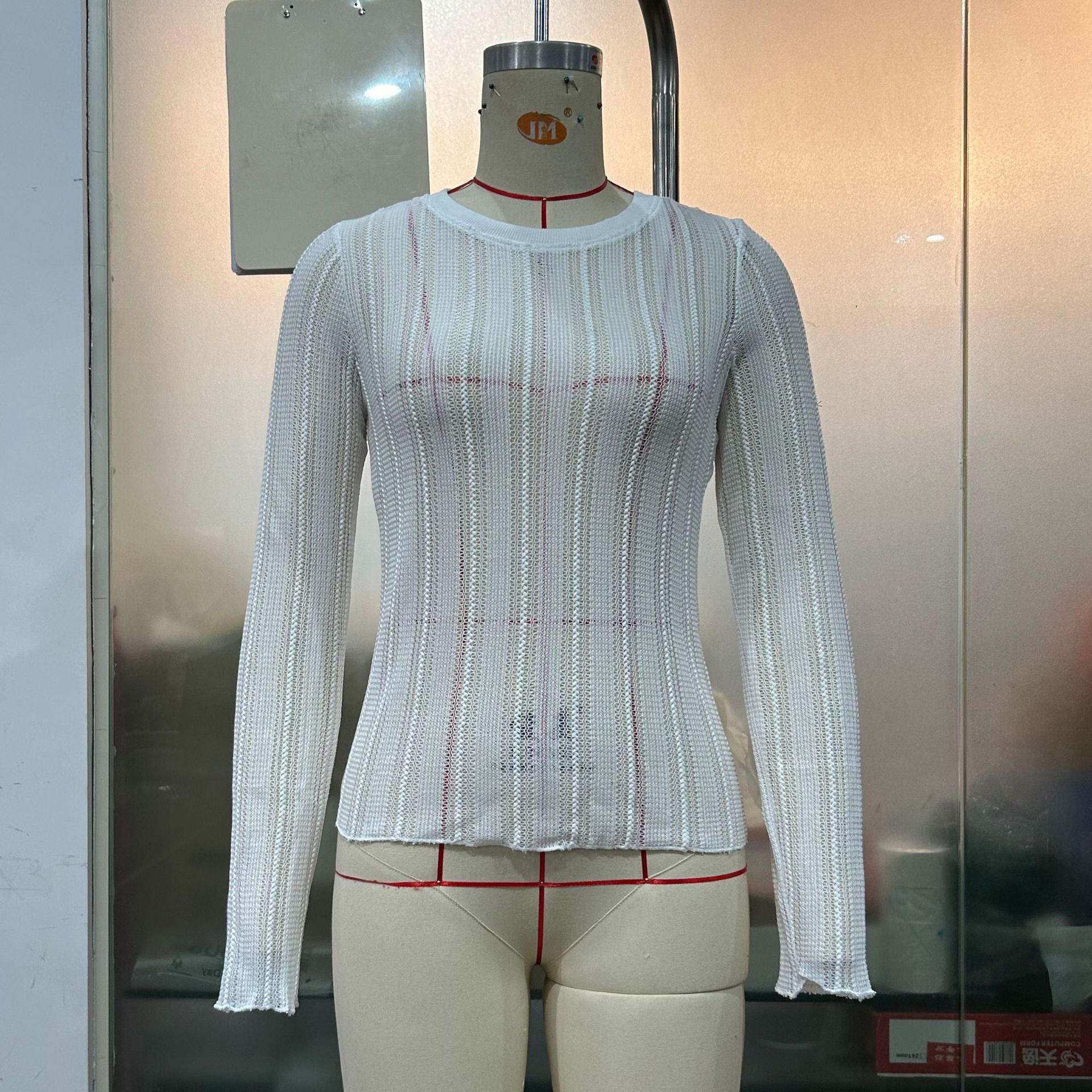 Women Clothing T shirt Sexy Cutout Top Simple Solid Color Slim Fit Cropped Long Sleeve T shirt Top by Ragazza