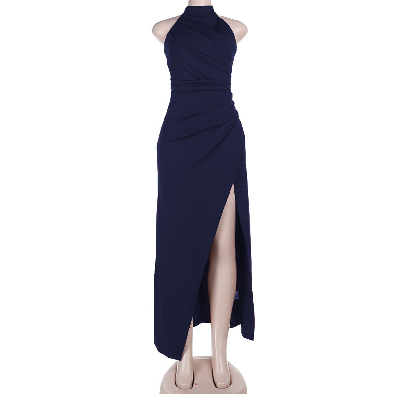Women Evening Split Halter Party Pleated Dress DestGlow