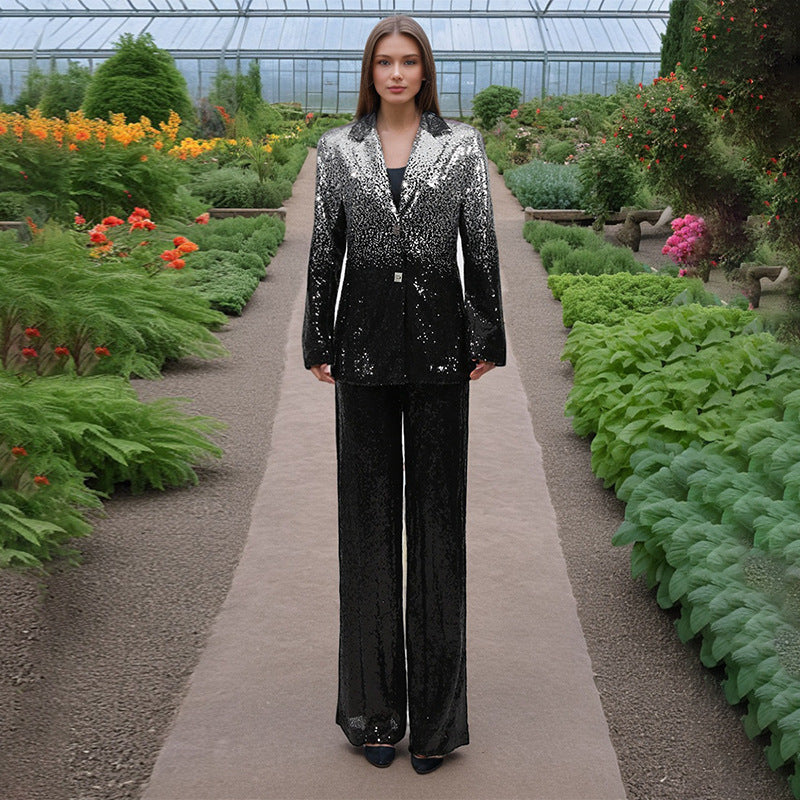 Elegant Light Luxury Long Sleeve Two Piece Sets Autumn Sequin Design High Sense Slimming by Ragazza