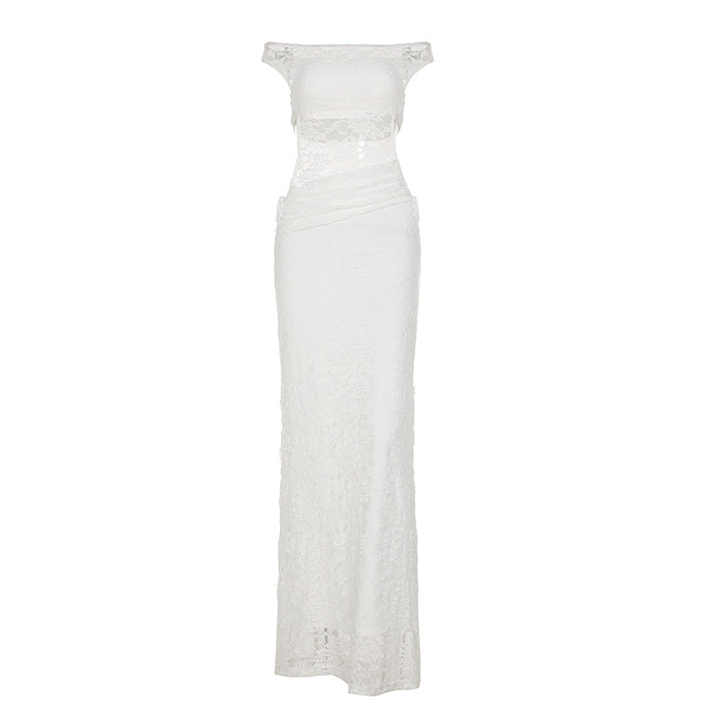 Hollow Out Cutout Slim Fit Hip Lace Maxi Dress See through Sexy off Shoulder Dress Women by Ragazza