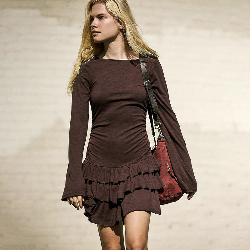 Women Clothing Summer Sexy Solid Color Slim Fit Long Sleeve Lace Dress by Ragazza