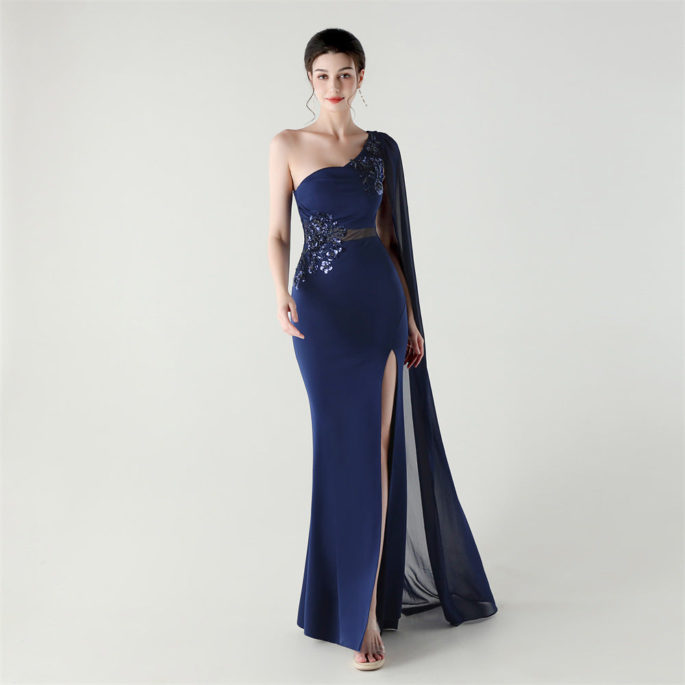Tulle Shawl Three Dimensional Bead Tube Embroidery Craft One Shoulder Slim Slimming Social Celebration by Ragazza