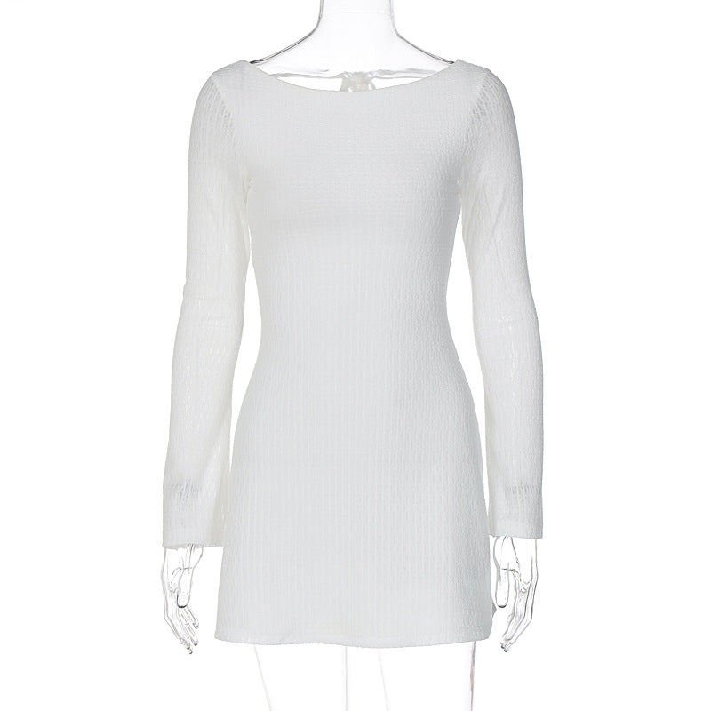 Sexy Street Shooting Solid Color Minimalist Long Sleeve Sexy Big Backless Tied Dress by Ragazza