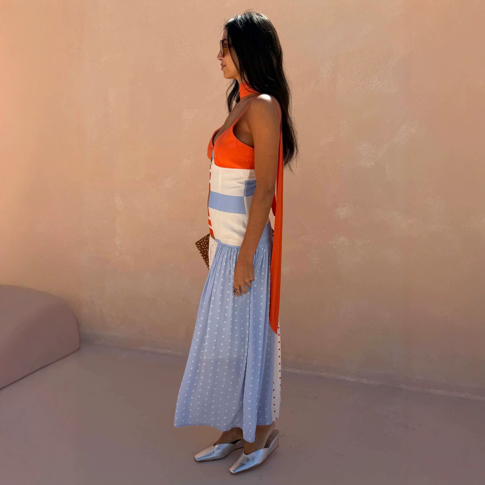Contrast Color Polka Dot Stitching Cami Dress Summer Vacation Women Dress by Ragazza