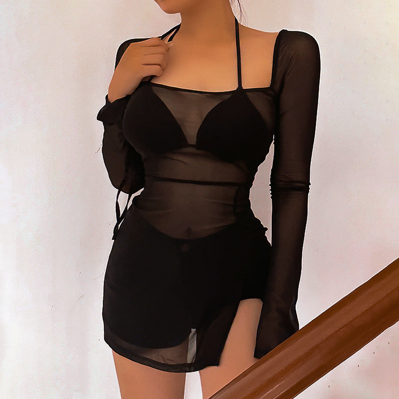 Summer Women Clothing Refreshing Slim Fit Square Collar Sexy Mesh See through Beach Cover Up Slim Fit Sexy by Ragazza