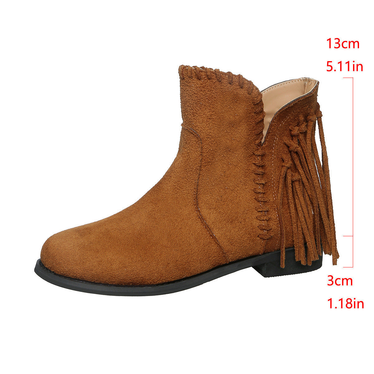 Women Shoes Autumn Winter Woven Tassel Suede round Toe Sleeve Low Heel Chelsea Ankle Boots DestGlow