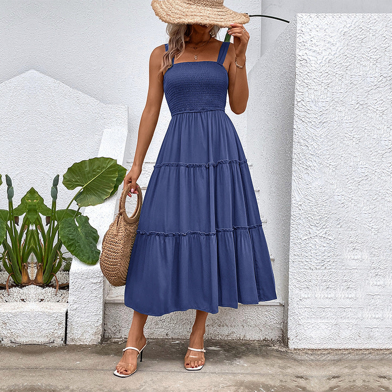 Women Solid Color Sling Summer Dress by Ragazza