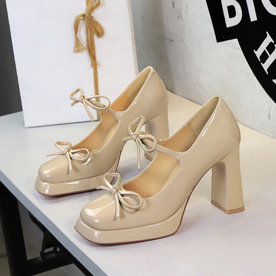 Sexy Patent Leather Bow Buckle Waterproof Platform Super High Heel Not Tired Feet Shoes DestGlow