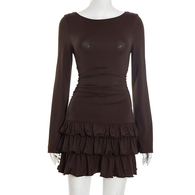 Women Clothing Summer Sexy Solid Color Slim Fit Long Sleeve Lace Dress by Ragazza