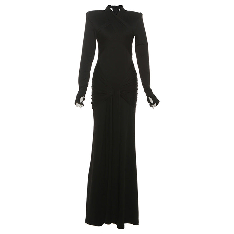 Autumn Sexy Slim Fit Streamer Long Sleeve Dress Solid Color Hip Dress Women Clothing by Ragazza