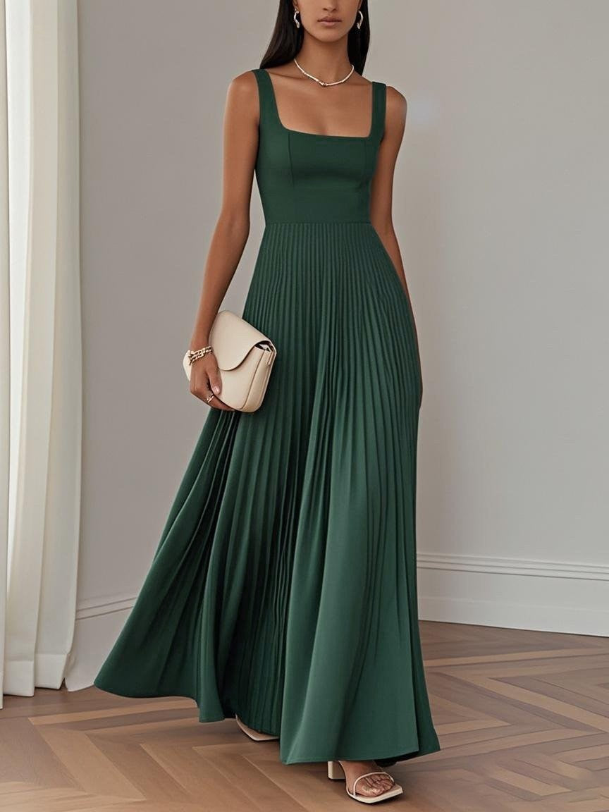 Women Clothing I Dress Elegant Pleated Maxi Dress Elegant Slim Sleeveless Dress DestGlow
