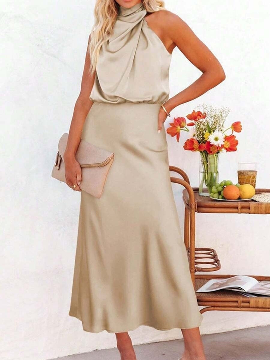 Spring Summer Long Satin Dress Women Clothing Sleeveless Satin Dress by Ragazza