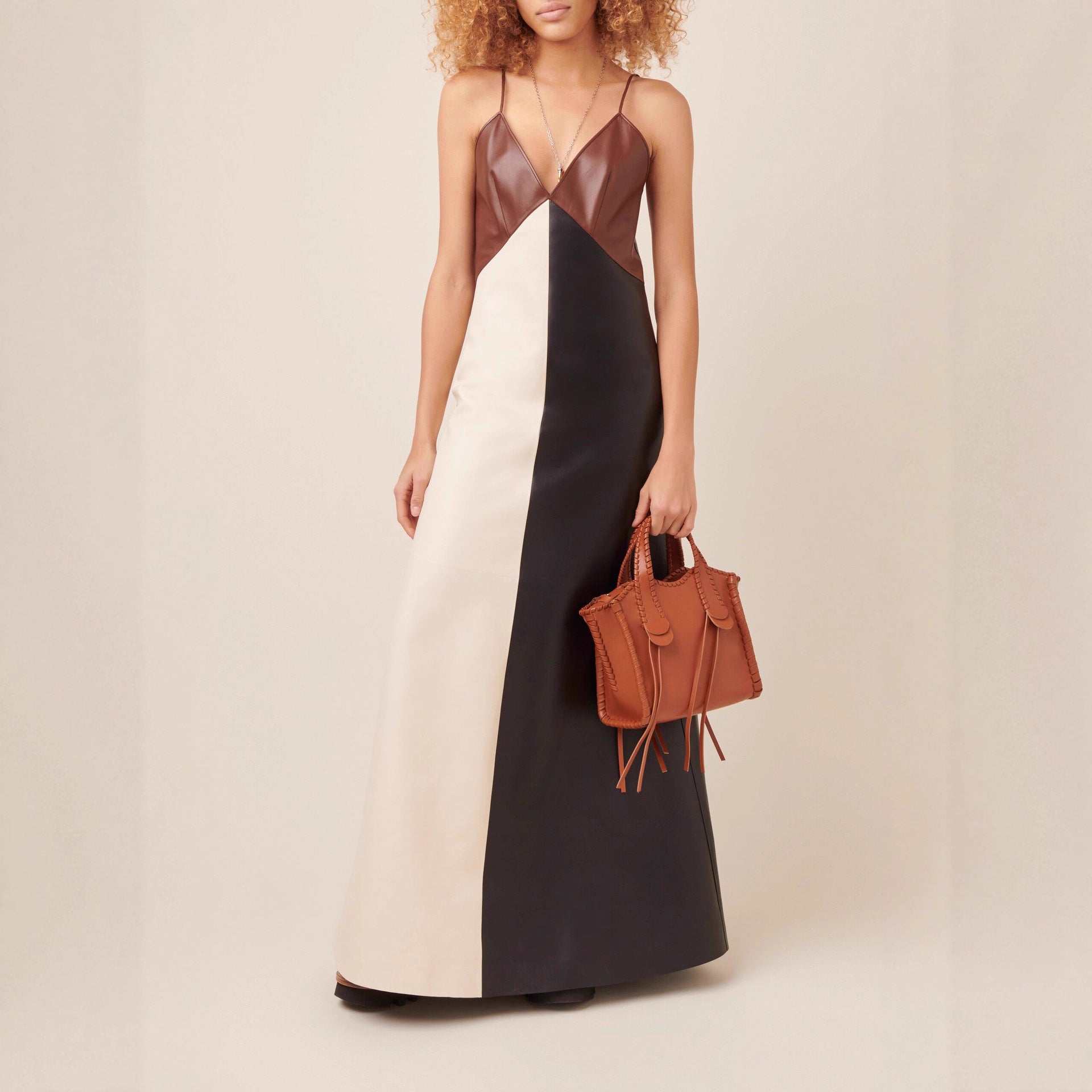 Autumn Winter Women Clothing Contrast Color Sexy Strap Faux Leather Stitching Dress Slim V neck Leather Dress DestGlow