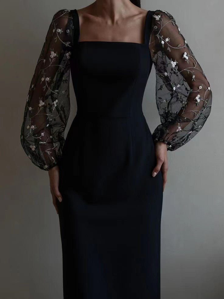 Women Concise Elegant Embroidery Stitching Hip Dress by Ragazza