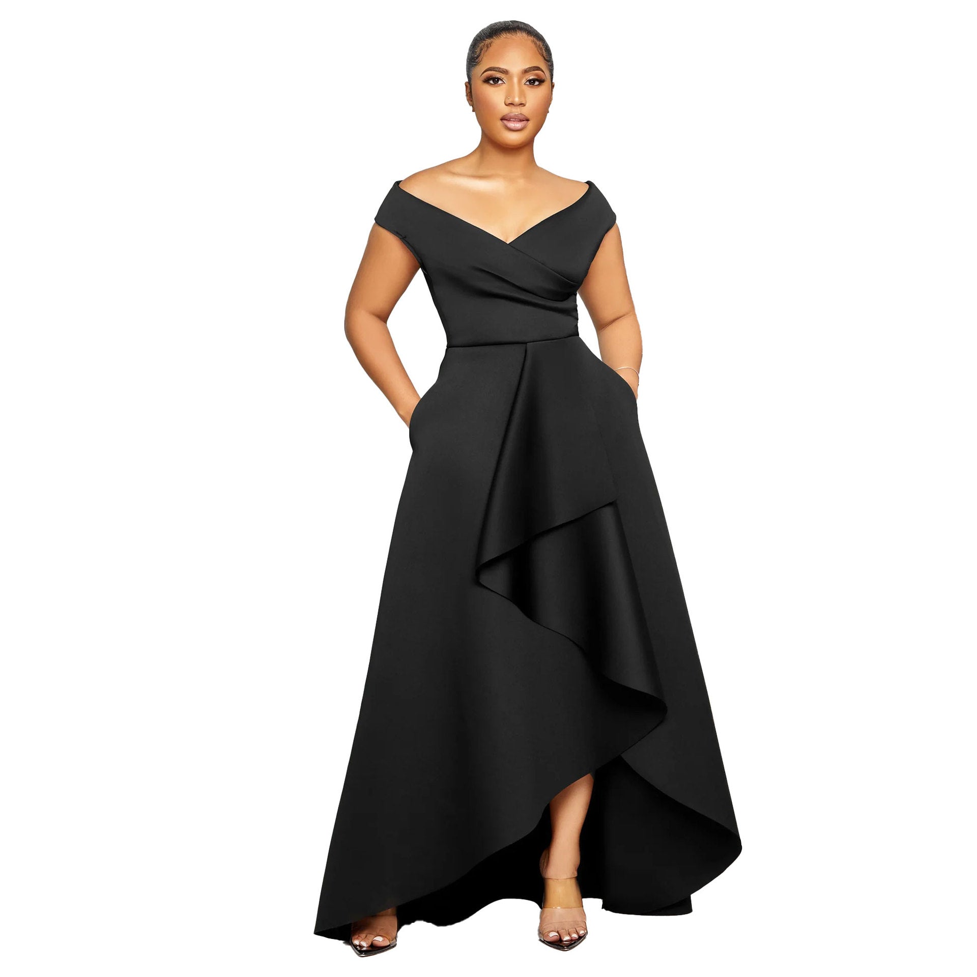Women Sexy Slim Fit Solid Color off Shoulder Sleeveless Large Swing Dress by Ragazza