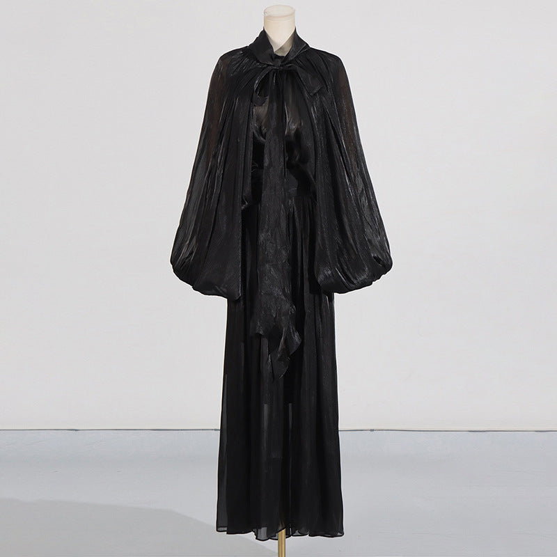 Niche High Grade Maxi Dress Autumn Winter Design Batwing Sleeve Lace up Dress Women by Ragazza