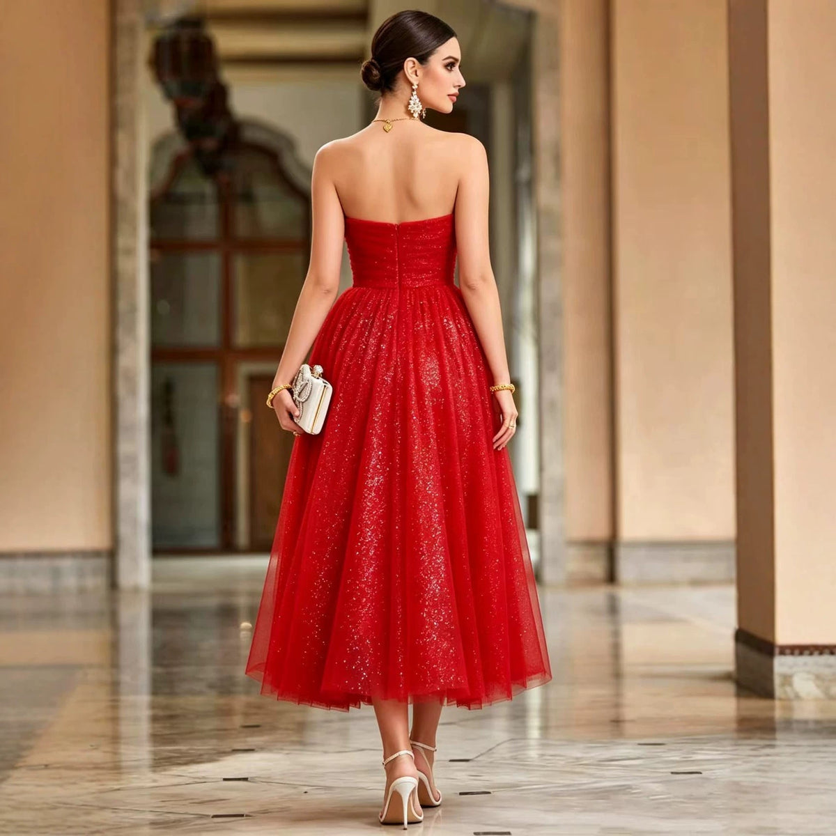 French off Shoulder Red Toast Dress Evening Gown DestGlow