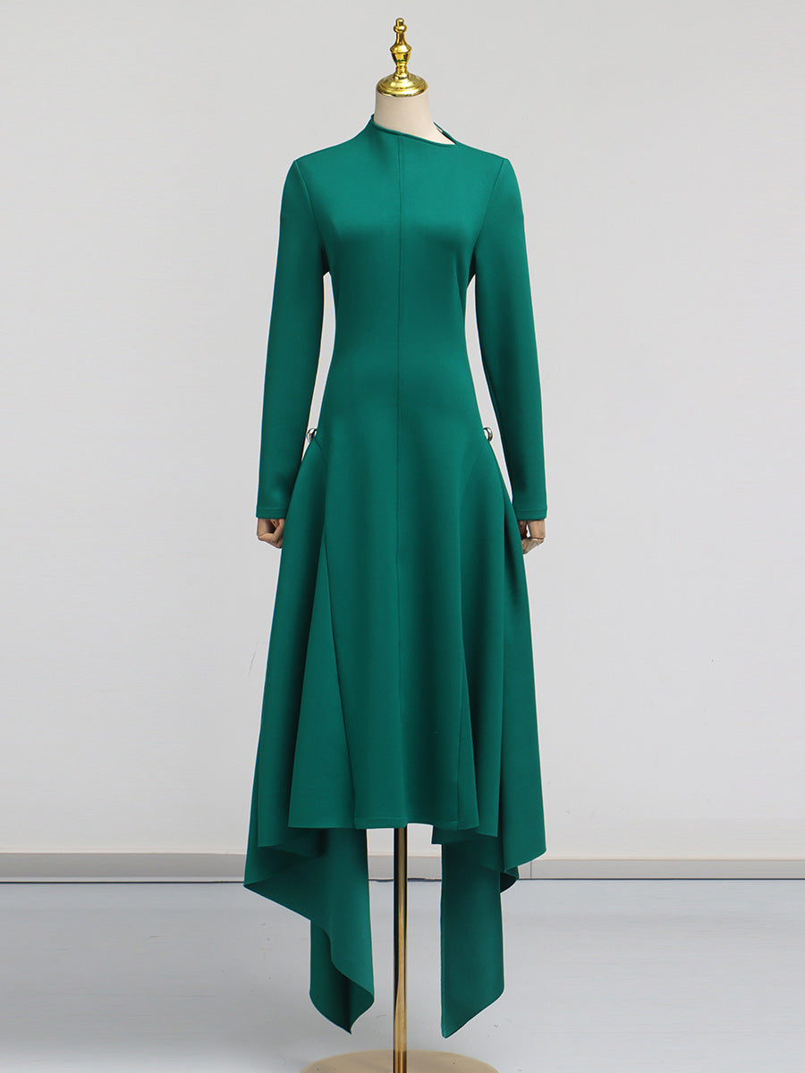 Simple Solid Color Dress Spring High Grade Waist Slimming Irregular Asymmetric Dress Women by Ragazza