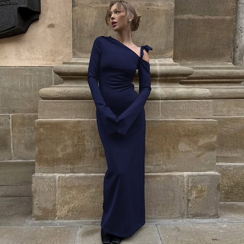 Women Clothing Autumn Sexy off Shoulder Waist Split Long Sleeve Dress Women by Ragazza