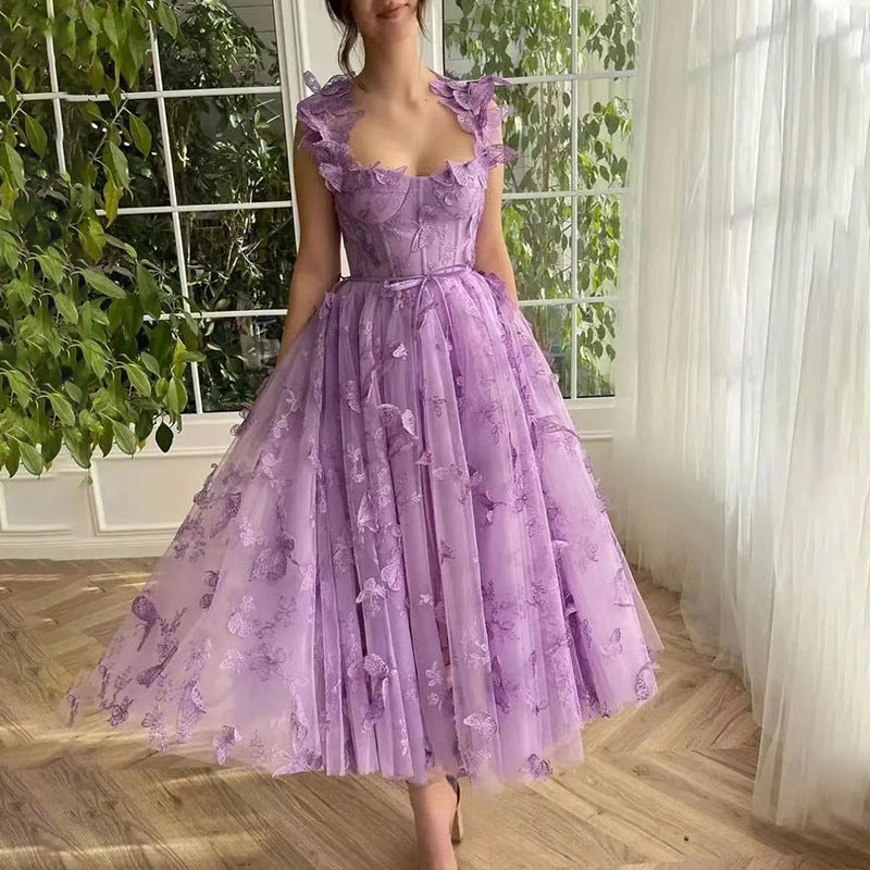 Women Wedding Dress Tulle Spaghetti Straps Sleeveless High Slit Bridal Party Beach Dress by Ragazza