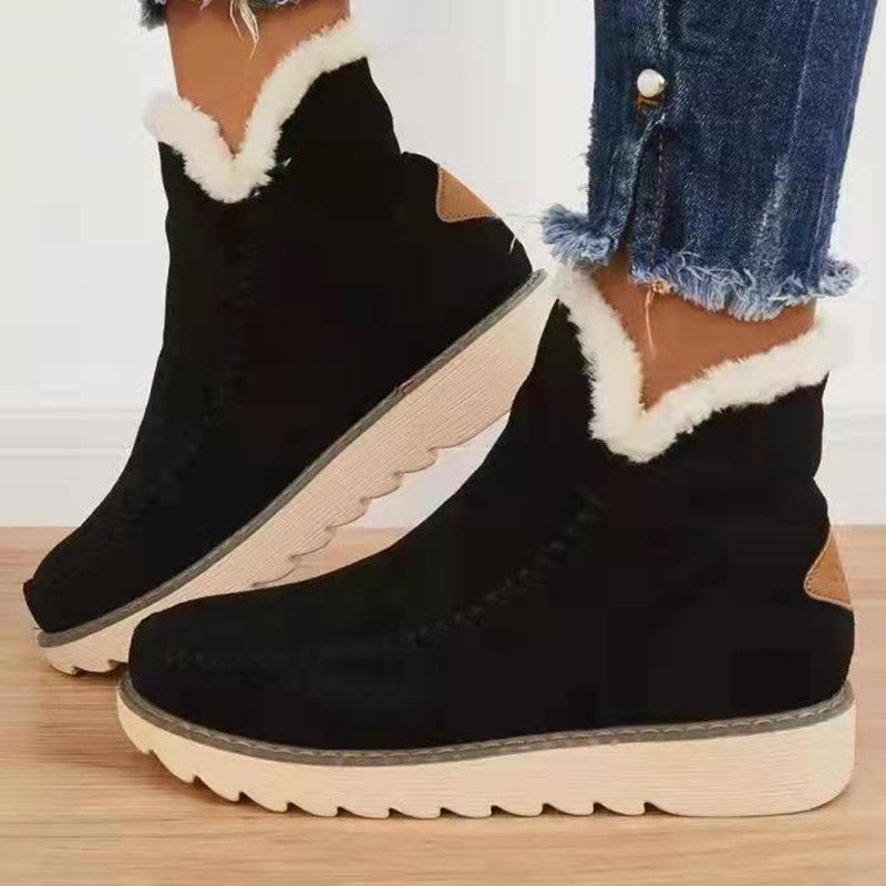 Women Boots Winter Ladies Platform Cotton Padded Boots Solid Color Slip on Warm Booties DestGlow