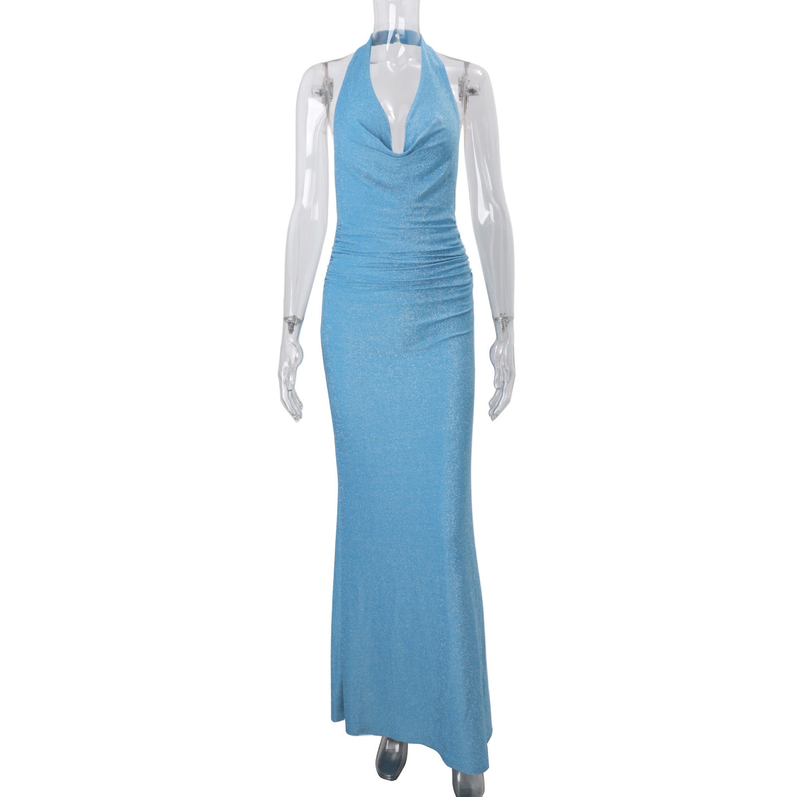 Fall Women Clothing Sexy Backless Halter Swing Collar Solid Color High Waist Slim Hip Long Dress by Ragazza