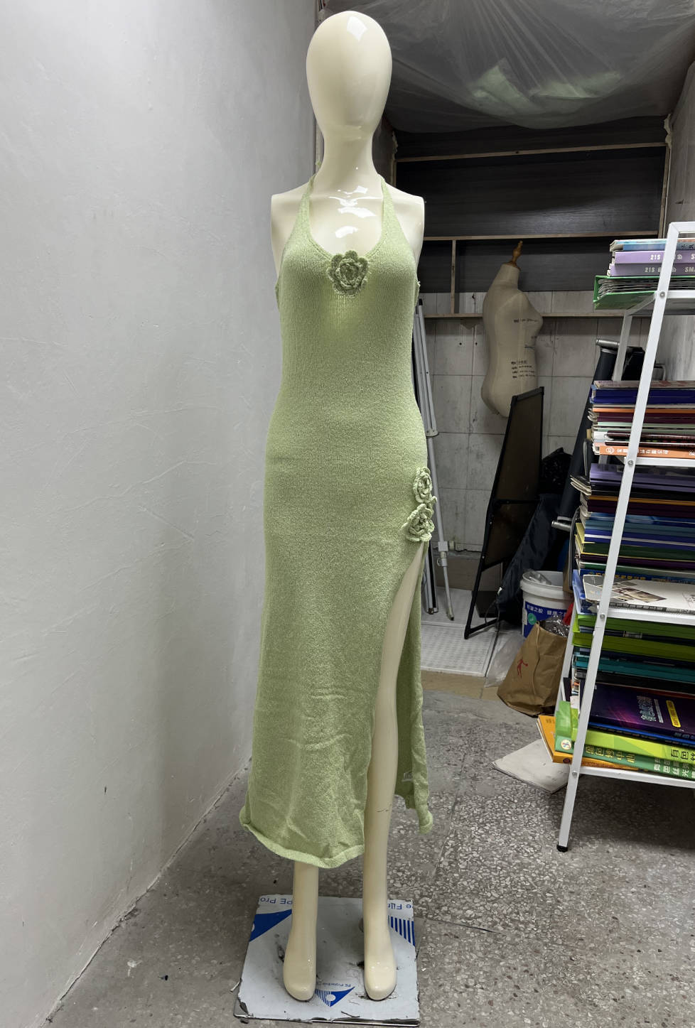 Deep V Plunge Neck Backless Dress Sexy High Split Cami Dress Beauty Back Knitted Dress by Ragazza